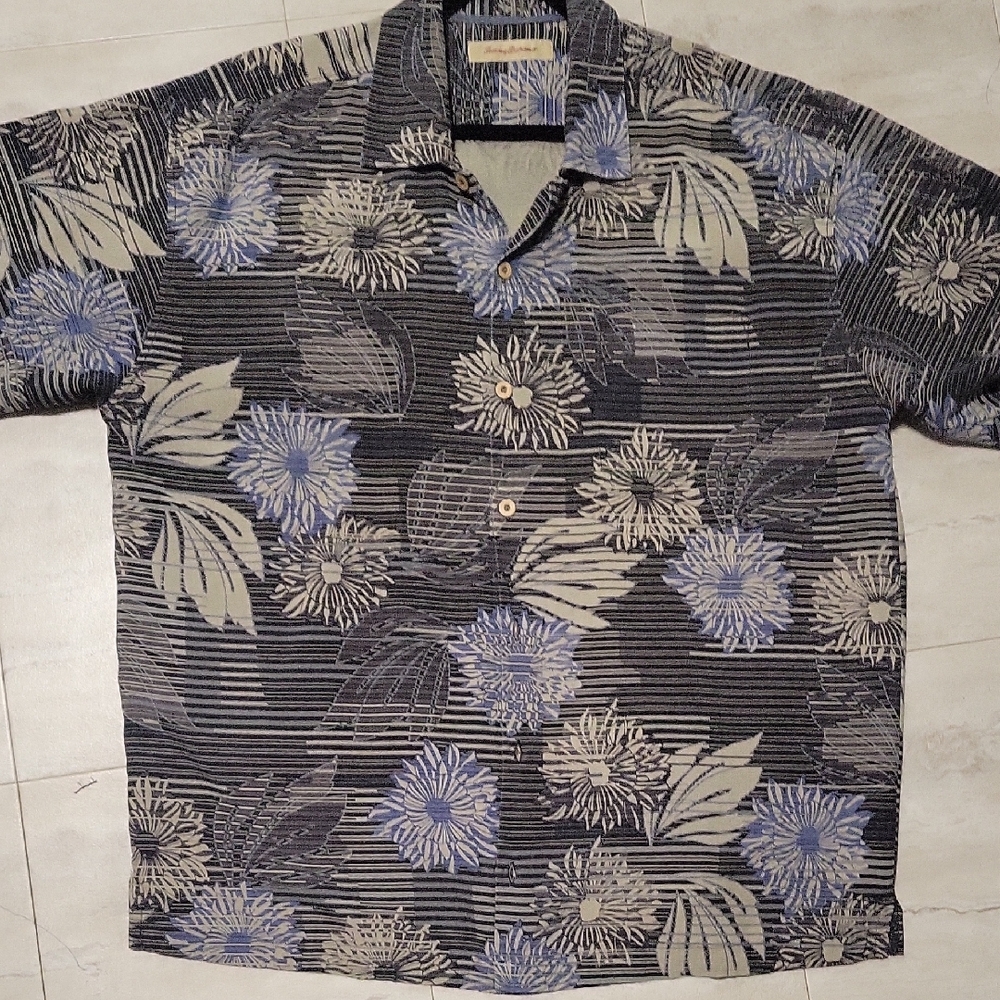 Tommy Bahama Blue and Gray Silk Shirt
